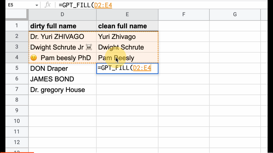 GPT for Work organising respondent names into a well-defined format.